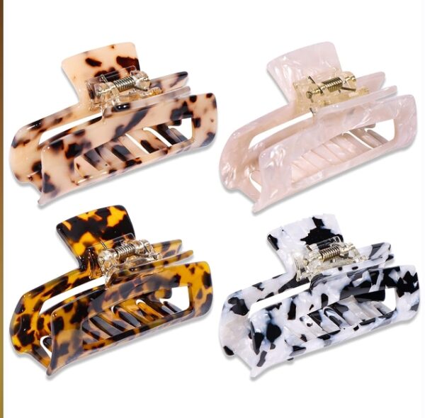 4PCS Hair Claw Clips, Acrylic Hair Banana Barrettes, Celluloid French Butterfly Jaw Clips,Tortoise Shell Grip Pin Teeth Clamp -Leopard print Stylish Hair Accessories for Women Girls,Long Size | EZ Auction