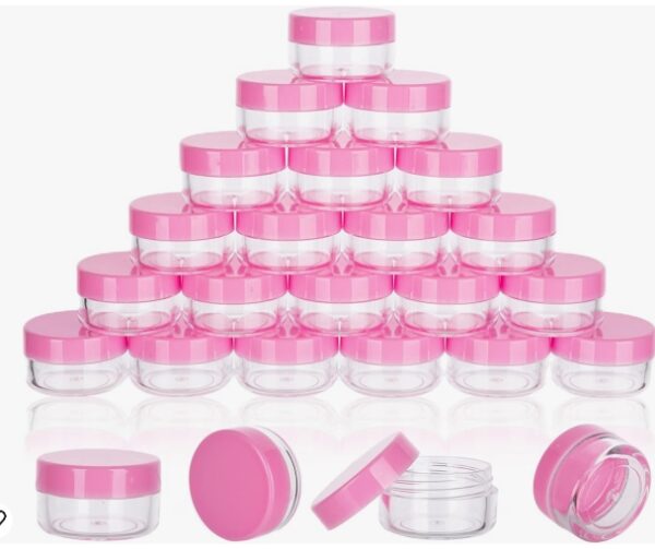 3 Gram Sample Containers with Lids, 25 Count Tiny Sample Jars, Empty Lip Balm Containers, Mini Cosmetic Containers with Lids, Makeup Travel Containers with Labels, Mini Disposable Spatulas | EZ Auction