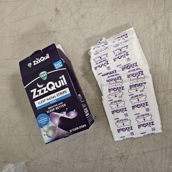 ZzzQuil, Sleep Nasal Strips, Clear Nighttime Nasal Strips, Instantly Opens Nose for Better Breathing, Reduces Nasal Congestion for Less Snoring and Better Sleep, Drug Free, Unscented, 52ct | EZ Auction