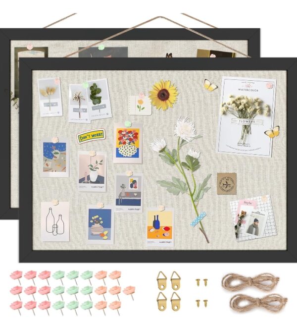Cork Board Bulletin Board 16.7" x 11", 2-Pack Small Linen Corkboards with Frame for Walls, Cute Picture Display Pin Board Vision Board for Room School Office Bedroom 25 Pushpins Vintage Black | EZ Auction