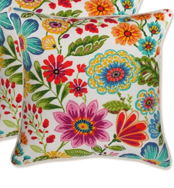 Pillow Perfect Bright Floral Indoor/Outdoor Accent Throw Pillow, Plush Fill, Weather, and Fade Resistant, Throw - 16.5" x 16.5", Blue/Purple Gregoire, 1 Count | EZ Auction