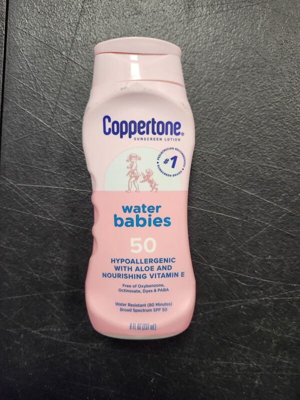 Coppertone Water Babies Sunscreen Lotion SPF 50, Pediatrician Recommended, Water Resistant, 8 Fl Oz Bottle | EZ Auction