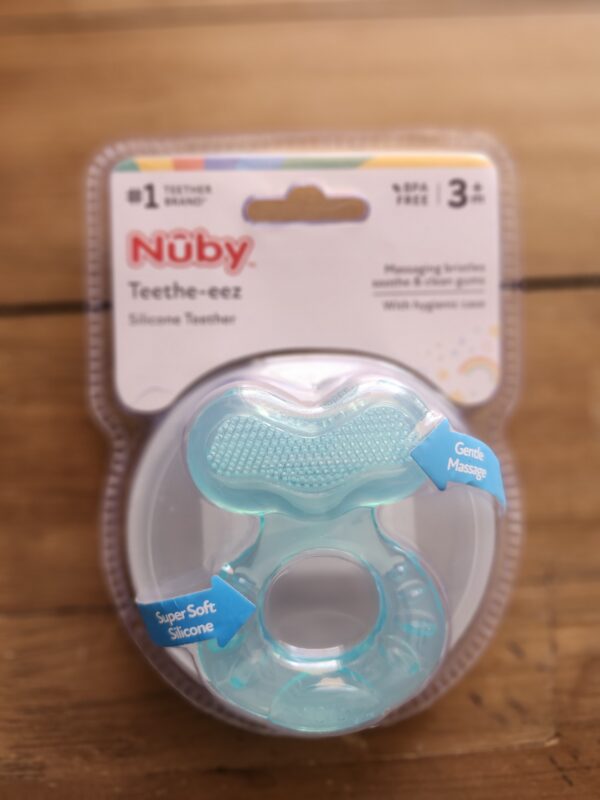 Nuby Silicone Teethe-eez Teether with Bristles, Includes Hygienic Case, Aqua | EZ Auction