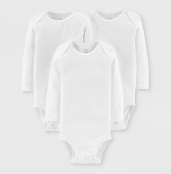 Size NB, Carter's Just One You®️ Baby 3pk Long Sleeve Bodysuit - Lead White | EZ Auction