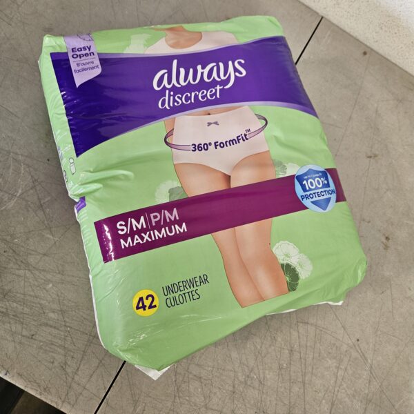 Always Discreet Adult Incontinence & Postpartum Underwear for Women, for Sensitive Skin, Size S/M, Maximum Plus Absorbency, Fragrance-Free, Disposable, 42 Count | EZ Auction