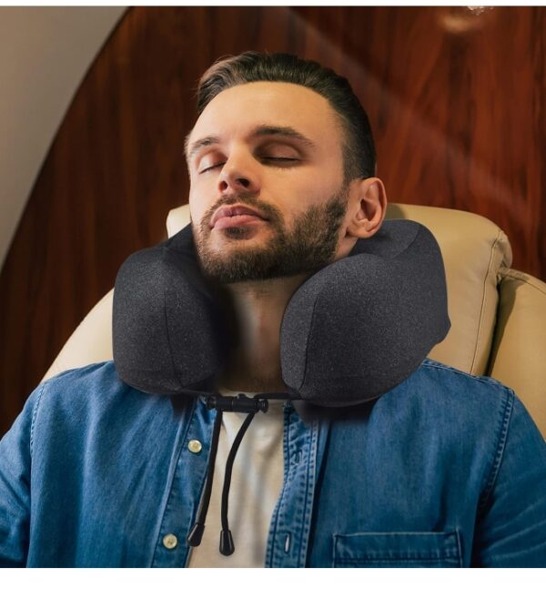 napfun Travel Pillow, Travel Accessories & Travel Essentials for Airplane Upgraded 100% Pure Memory Foam Travel Neck Pillow for Flight Headrest Sleep, Portable Plane Necessities, Full Black | EZ Auction