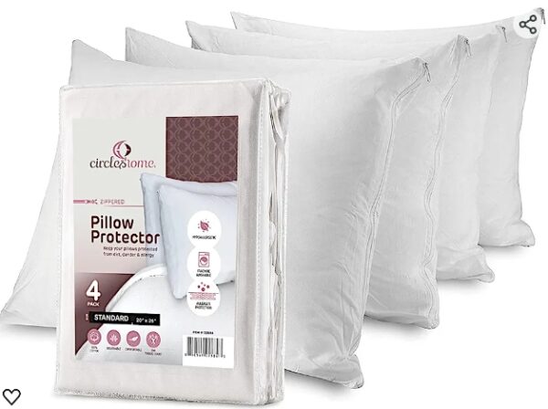 Pillow Protectors 4 Pack Long Zippered - 100% Cotton Breathable Pillow Covers - Protects Pillows from Dirt, Dust and Debris (Standard - Set of 4 - 20x26) | EZ Auction