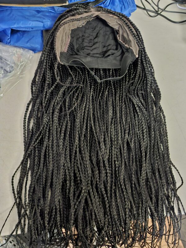 ***USED BUT IN VERY GOOD CONDITION******xiweiya Long Black Micro Box Braids Wig with Heat Resistant Fiber Mermaid Black Braiding Synthetic Lace Front Wig Middle Cap Size 24 inch (natural black) | EZ Auction