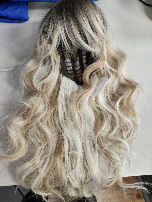 KOME Ombre Blonde Wigs with Bangs,Long Curly Wig for Women,Blonde Long Wavy Wig Synthetic Hair Wig for Party Cosplay Daily Use 24IN | EZ Auction