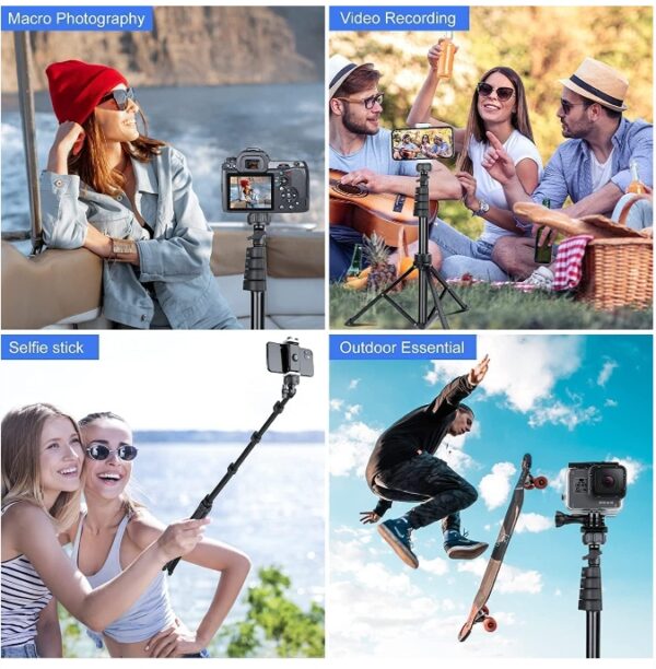 SENSYNE 62" Phone Tripod & Selfie Stick, Extendable Cell Phone Tripod Stand with Wireless Remote and Phone Holder, Compatible with iPhone Android Phone, Camera | EZ Auction