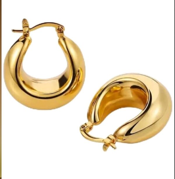 Chunky Glossy Hoop Earrings - Elegant Stylish Gold Plated Jewelry for Women, Trendy Daily Causual, Clean Girl Aesthetic, Gold Plated Hoops, Fashion Jewelry | EZ Auction
