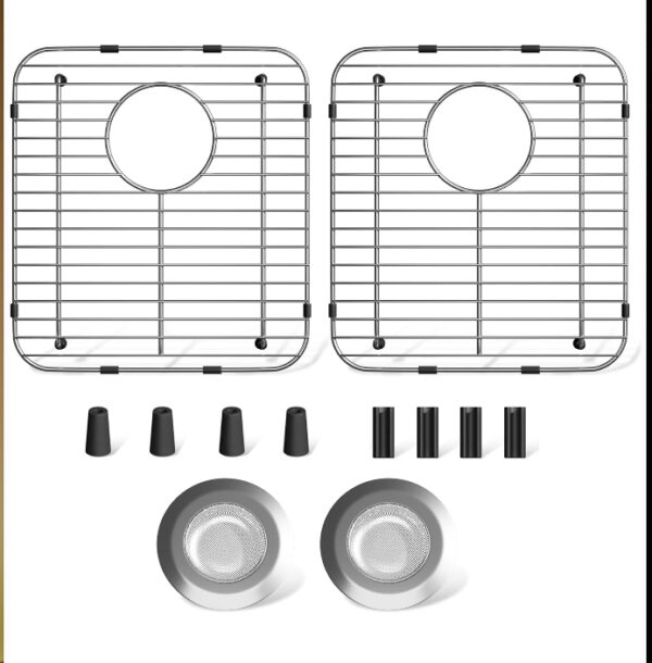 jkxoo 2Pack Sink Protectors for Kitchen Sink 13.1''x11.6''x1'', 304 Stainless Steel for Kitchen Sink Grate with Rear Drain, Sink Grate Sink Rack for Bottom of Sink with 2Pack Sink Strainers | EZ Auction