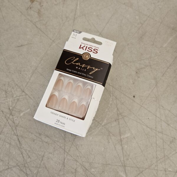 KISS Classy Press On Nails, Nail glue included, Dashing', Light White, Medium Size, Almond Shape, Includes 28 Nails, 2g glue, 1 Manicure Stick, 1 Mini File | EZ Auction