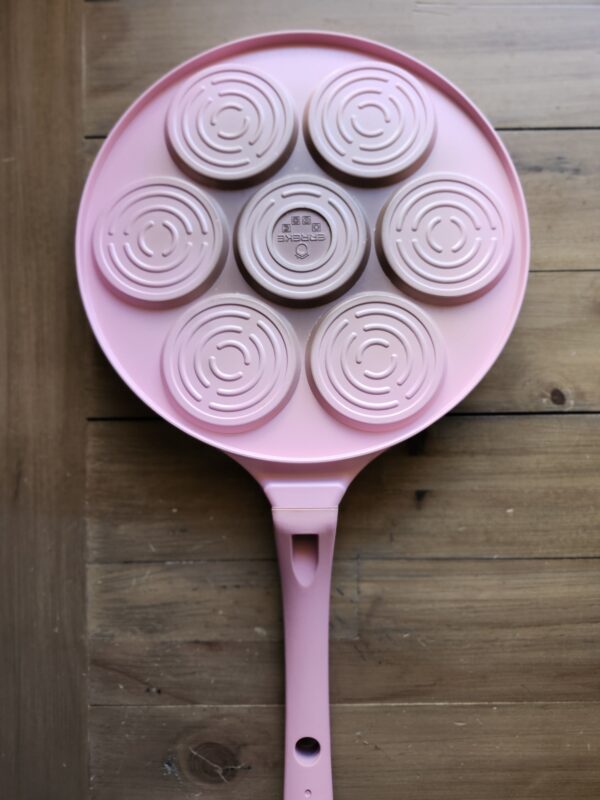 ***Used***Erreke Nonstick Pancake Pan, 7 Smiley Face Pancake Griddle, Soft Touch Handle Fun Breakfast for Kids, 10.2 in Crepe Pan for Gas Stoves (Pink Color) | EZ Auction