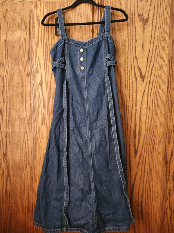 ***Small***CHARTOU Women's Elegant Straps Back Smocked A-Line Long Skirt Denim Overall Pinafore Dress | EZ Auction