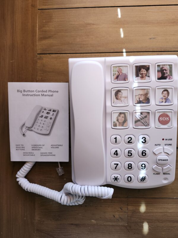 Landline Phone, Big Button Phone for Seniors, Telephone Can One-Touch Dialling with 9 Piction, Suitable for People with Vision Disorders/Hearing Damage, Corded Phone Can Be Used for Home, Office | EZ Auction