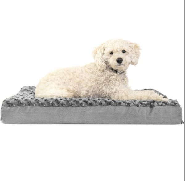 Furhaven Orthopedic Dog Bed for Medium/Small Dogs w/ Removable Washable Cover, For Dogs Up to 35 lbs - Ultra Plush Faux Fur & Suede Mattress - Gray, Large | EZ Auction