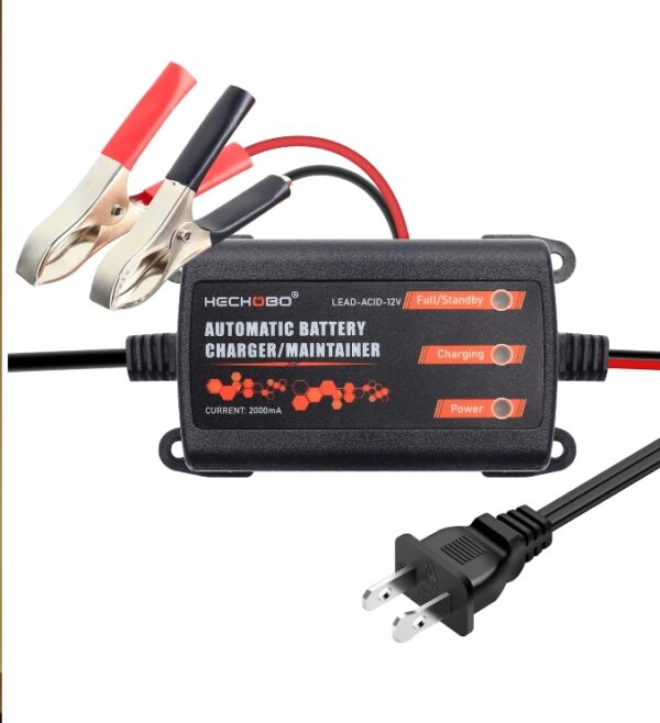 Battery Charger, 12v 2A Trickle Charger for Motorcycle, car, Boat Battery, ATVs, Riding, Mowers and More - 2000mA Battery Maintainer and Desulfator with Intelligent Interface | EZ Auction