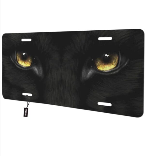 Beabes Black Panther Eyes Front License Plate Cover,Cool Animal with Golden Eyes Decorative License Plates for Car,Aluminum Novelty Auto Car Tag Vanity Plates Gift for Men Women 6x12 Inch | EZ Auction