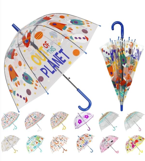 Wxjiahetai Kids Clear Bubble Umbrella Transparent Dome See Through Child Umbrellas for Rain Boys Girls with Pinch-Proof Closure and Easy-Grip Hook Handle | EZ Auction