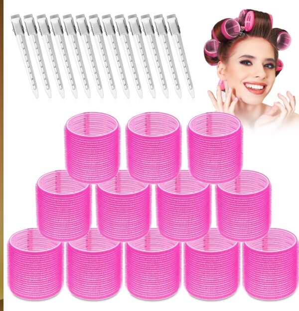 Jumbo Rollers Hair Curlers 24 Pcs Set with 12Pcs Jumbo Large Hair Rollers and 12 Pcs Hair Clips for Long Thick Hair Volume (Hot Pink) | EZ Auction