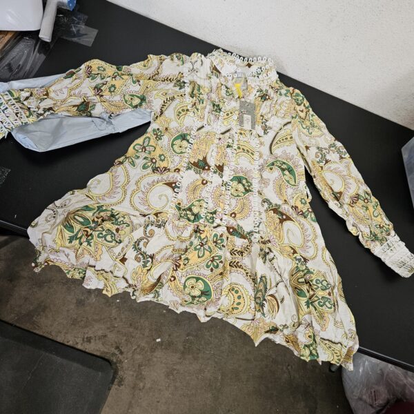 SIZE M* ROIII Summer Cotton V Neck Long Losse Sleeve Casual Party A-Line Dresses Embroidery Short Dress | EZ Auction
