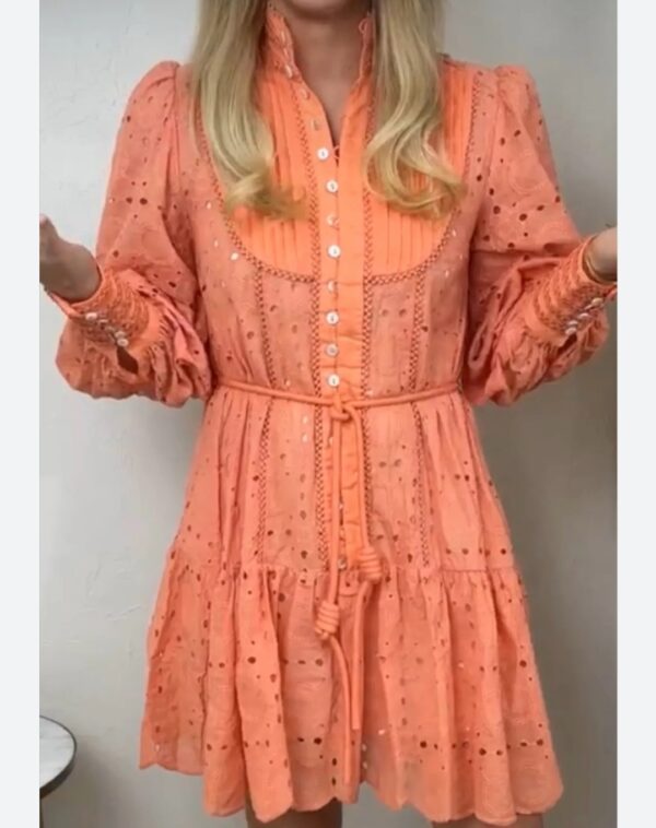 SIZE L* Women's Bohemian Floral Print Button Down Long Lantern Sleeve Shift Tunic Dress Casual Ruffle Swing Mini Dress | EZ Auction