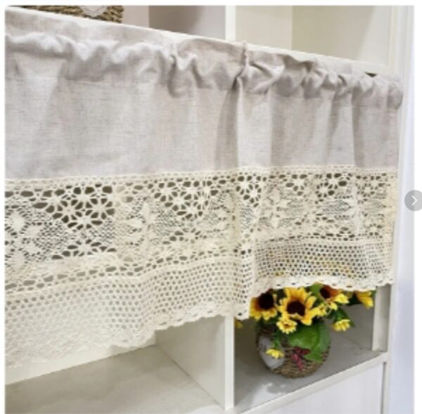 ***PHOTO FOR REFERENCE*** Curtain Valance for Kitchen Window Farmhouse Handmade Crochet Lace Splicing Cotton Fabric Curtain Tiers for Coffee Decor Rod Pocket Short Curtains for Bathroom 1 Panel W18 X L55 Inch | EZ Auction