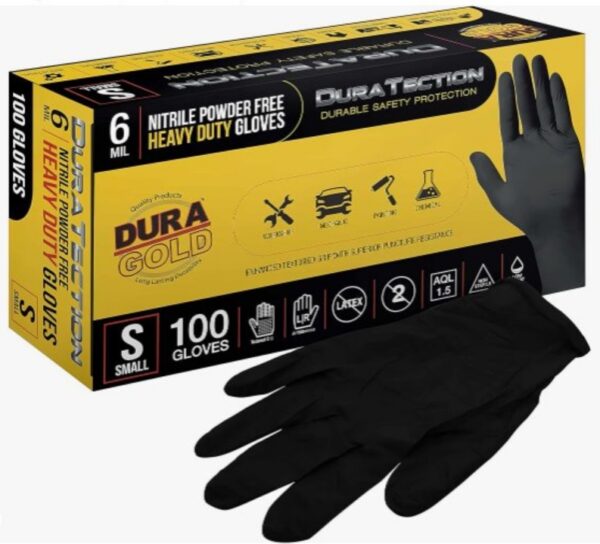 Dura-Gold HD Black Nitrile Disposable Gloves, Box of 100, Size Small, 6 Mil - Latex Free, Powder Free, Textured Grip, Food Safe, Small (Pack of 100) | EZ Auction