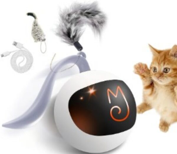 Migipaws Interactive Cat Ball Toy Set, Fun Tracker, Automatic Rolling Chase Ball with Fluffy Tail, A Small Mice, Rechargeable（White） | EZ Auction