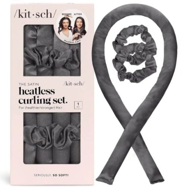 Kitsch Satin Heatless Curling Set - Overnight Hair Curlers to Sleep in, Heatless Curls, Heatless Hair Curler Overnight Curls, Heatless Curling Rod Headband, No Heat Soft Curlers to Sleep in - Charcoal | EZ Auction