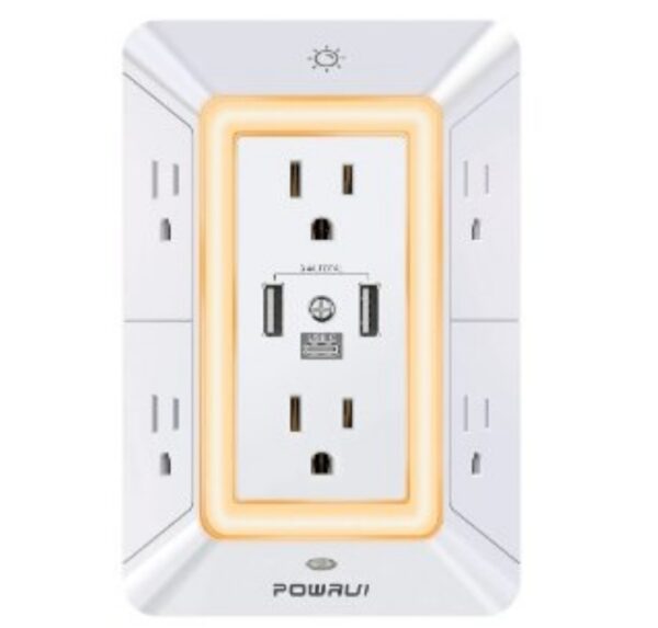 Multi Plug Outlet Surge Protector - POWRUI 6 Outlet Extender with 3 USB Ports (1 USB C) and Night Light, 3-Sided Power Strip with Adapter Spaced Outlets - White，ETL Listed | EZ Auction