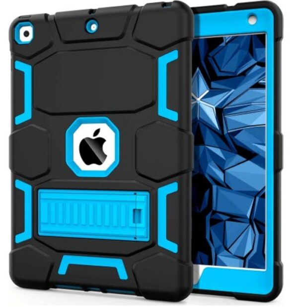 CCMAO iPad 9th Generation Case, iPad 8th/7th Generation Case, iPad 10.2 2021/2020/2019 Case with Kickstand, Heavy Duty Shockproof Hybrid Three Layer Protective Cover for Kids Boys, Black+Sky Blue | EZ Auction