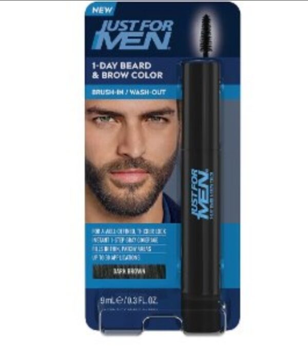 Just for Men 1-Day Beard & Brow Color, Temporary Color for Beard and Eyebrows, For a Fuller, Well-Defined Look, Up to 30 Applications, Dark Brown | EZ Auction