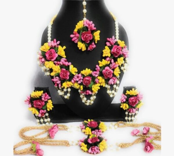 C&G INDIA Flower Designer Jewellery Set For Women And Girls Mehandi Haldi Bridal Baby Shower Marriage | EZ Auction