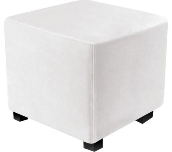 Ottoman Cover Square Velvet Storage Ottoman Slipcovers Thick Stretch Footrest Foot Stool Covers Protector with Elastic Band(Small-White) | EZ Auction