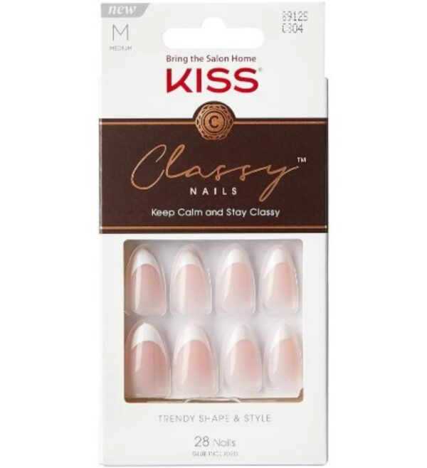 KISS Classy Press On Nails, Nail glue included, Dashing', Light White, Medium Size, Almond Shape, Includes 28 Nails, 2g glue, 1 Manicure Stick, 1 Mini File | EZ Auction