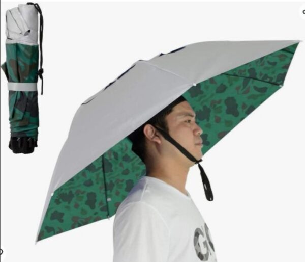 NEW-Vi Fishing Umbrella Hat Folding Adjustable Sun Rain Cap, 37.4”Oversize Hands Free Umbrellas, 7-Ribs Anti-UV Waterproof Headwear for Fishing Gardening Golf Sunshade Outdoor | EZ Auction