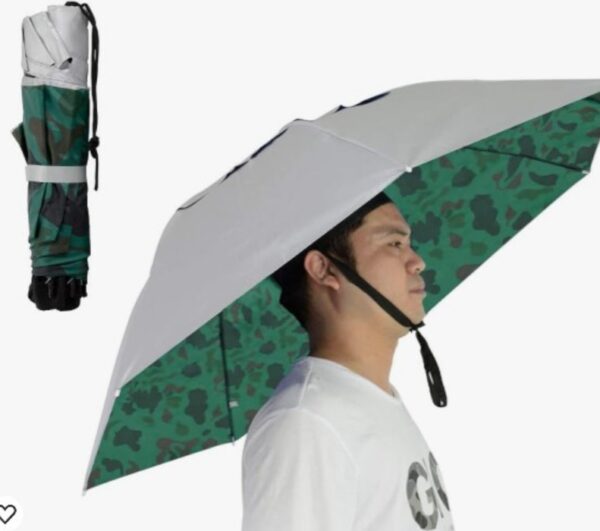 NEW-Vi Fishing Umbrella Hat Folding Adjustable Sun Rain Cap, 37.4”Oversize Hands Free Umbrellas, 7-Ribs Anti-UV Waterproof Headwear for Fishing Gardening Golf Sunshade Outdoor | EZ Auction