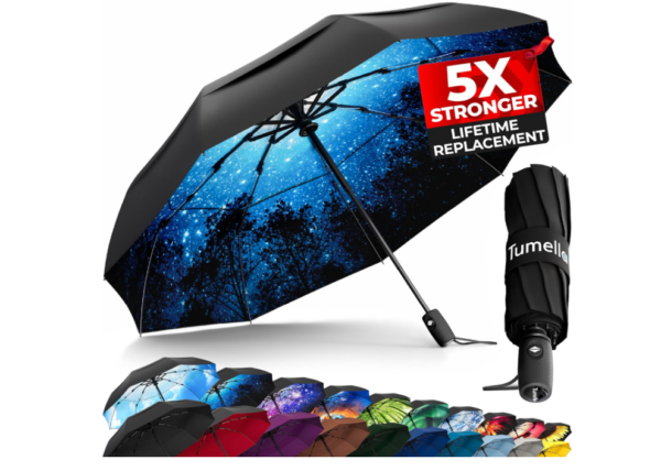 Strongest Windproof Travel Umbrella (Compact, Superior & Beautiful), Small Strong but Light Portable and Automatic Folding Rain Umbrella, Durable Premium Grip, Fits Car & Backpack | EZ Auction