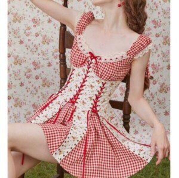 (SIZE L) LaceMade Hawthorn Berry Corset Mini Dress, Red Plaid, Lace, Small/Medium BNWT | EZ Auction