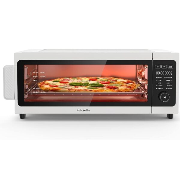 Toaster Oven Air Fryer Combo - Fabuletta 10-in-1 Countertop Convection Oven 1800W, Flip Up & Away Capability for Storage Space, Oil-Less Toaster Oven Fit 12" Pizza, 9 Slices Toast (White) | EZ Auction