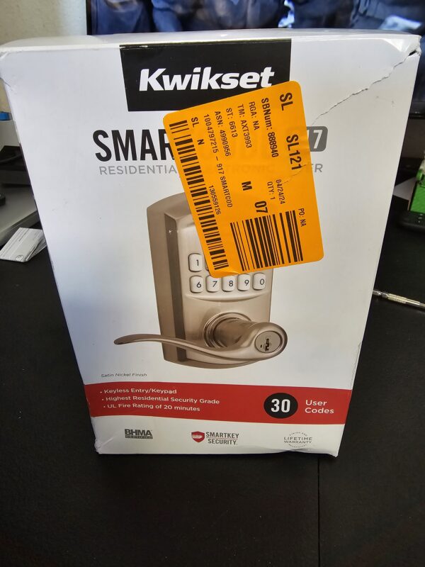 *Open Box* Kwikset 99170-001 SmartCode 917 Keypad Keyless Entry Traditional Residential Electronic Lever Deadbolt Alternative with Tustin Door Handle and SmartKey Security, Satin Nickel, Large | EZ Auction