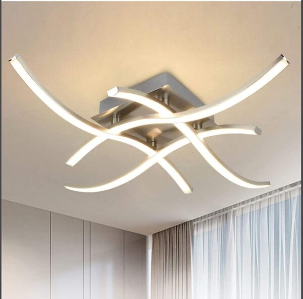 DLLT 4-Light Modern LED Ceiling Light, 18W Curved Design Ceiling Lamp Fixture Brushed Nickel, 3000K 1650LM Flush Mount Ceiling Lights for Kitchen/Hallway/Bedroom/Living Room, Warm Light… | EZ Auction