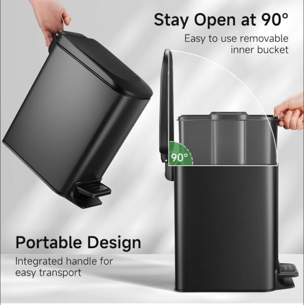 Slim Bathroom Trash Can with Lid Soft Close, 6 Liter / 1.6 Gallon Stainless Steel Garbage with Removable Inner Bucket, Small Trash Bins for Bedroom, Office (Matte Black) | EZ Auction