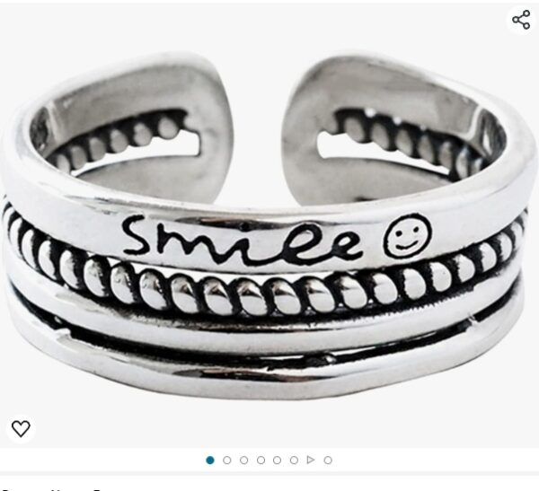 Smiley Face Ring Silver Vintage Stainless Steel Rings Retro Statement Band Adjustable Smiling Open Ring Jewelry for Women and Girls | EZ Auction