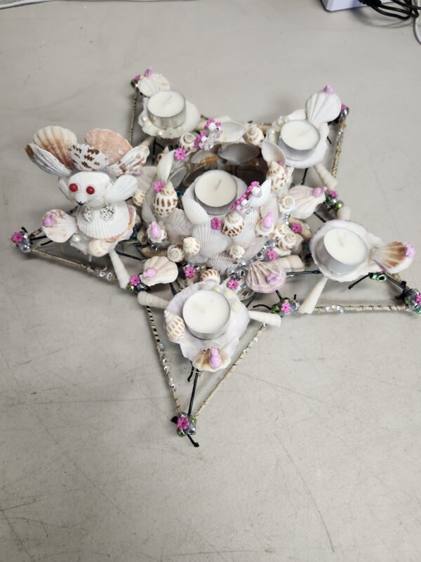 *** PICTURE FOR REFERENCE***ARTISINAL IMPORTED HANDMADE CANDLE HOLDER MADE WITH REAL SEA SHELLS | EZ Auction