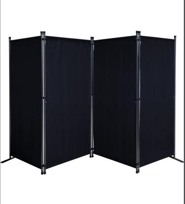 Room Divider 87" W x 65" H Black | 4-Panel Folding Privacy Screen | Portable Room Partition | Garden Separation Paravent | Water Repellent Indoor & Outdoor Freestanding Wall | EZ Auction