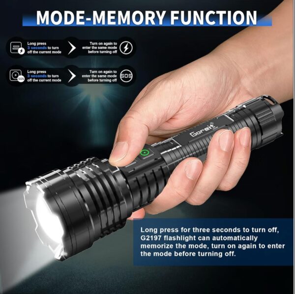 Goreit Flashlights High Lumens Rechargeable, 980000 Lumen XHM77.2 Flash Lights Battery Powered LED Flashlight, Handheld Tactical Flashlight, Super Bright Waterproof Flashlight for Camping Emergency | EZ Auction