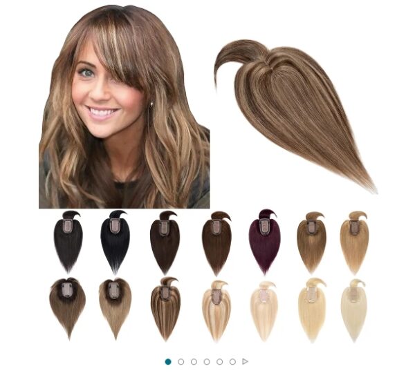 SEGO Hair Toppers for Women Real Human Hair With Bangs 7 * 13CM Silk Base 100% Remy Human Hair Clip in Top Wiglet Hair Pieces for Thinning Hair -6 Inch Medium Brown&Dark Blonde | EZ Auction